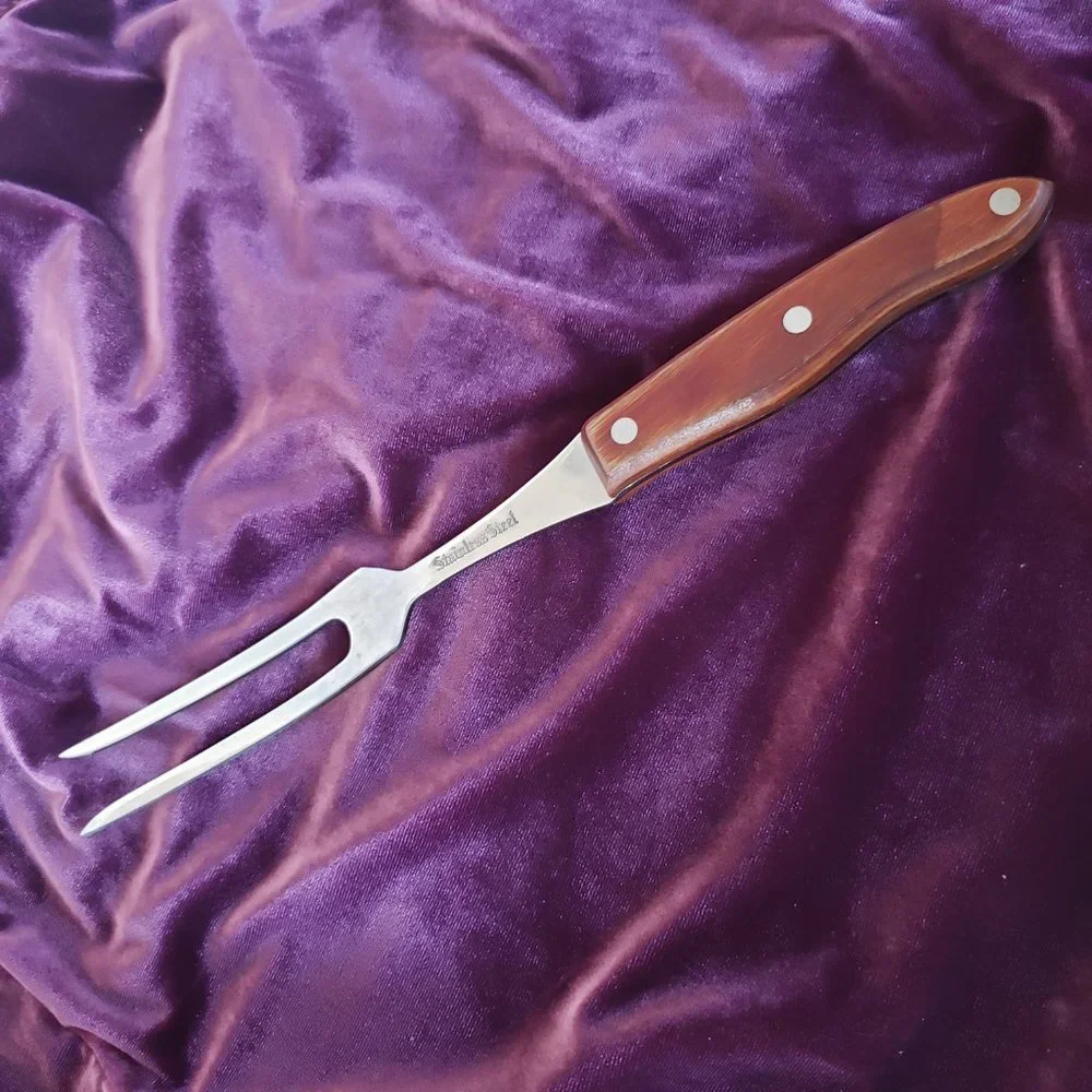 Stainless Steel Carving Meat Fork Riveted Wood Handle Made in Japan 5